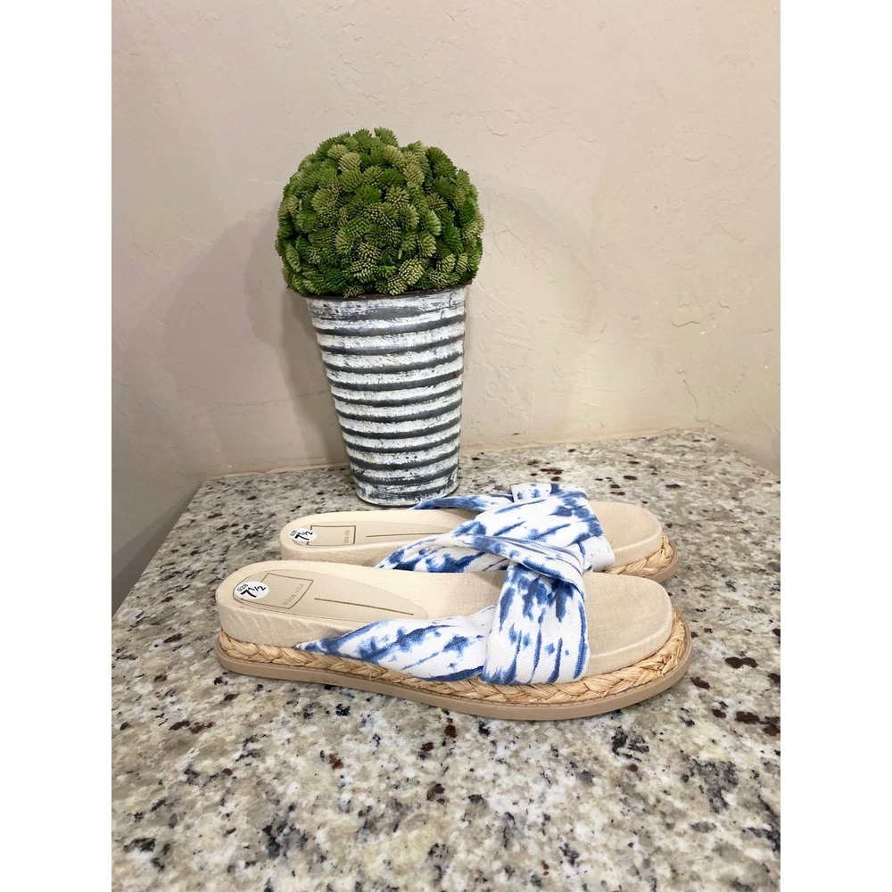 Dolce Vita Tie Dye Espadrille‎ Slide Sandals Blue White Knot 7.5